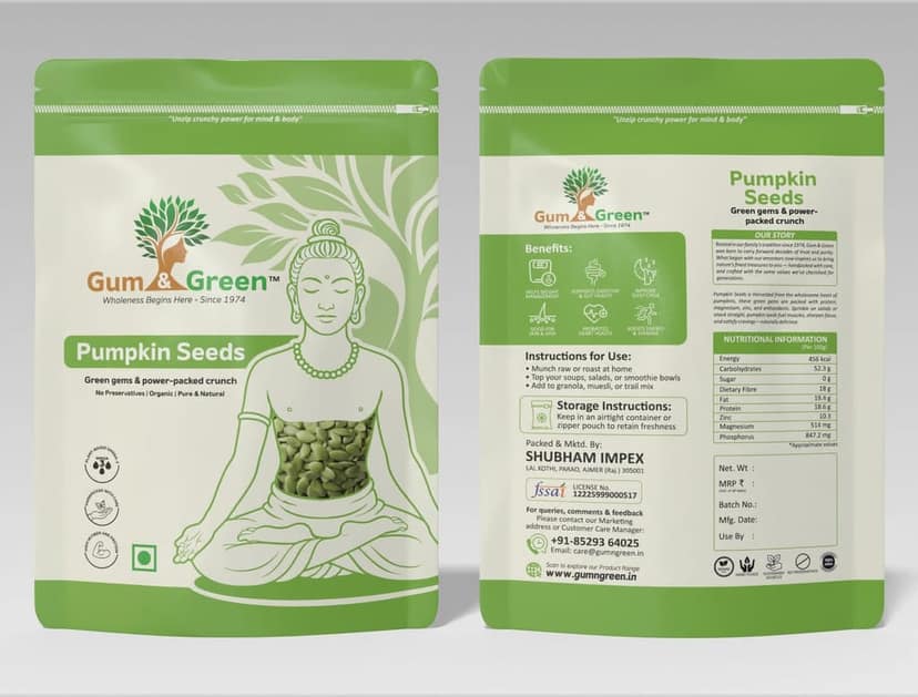 Gum & Green Premium Pumpkin Seeds | 100% Natural, Protein-Rich Superfood | High in Magnesium, Zinc & Antioxidants | Raw, Unroasted, Unsalted view 6