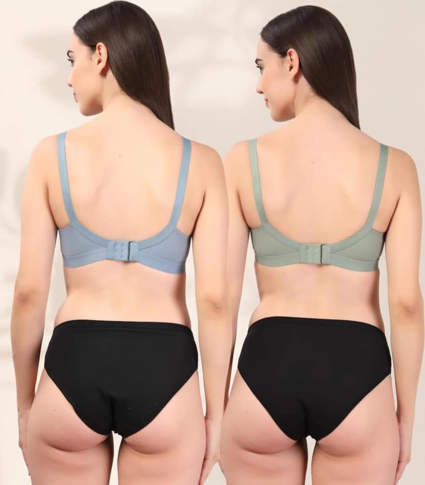 ADORNSTAR Women�s Cotton Bra and Panty Set � Soft, Skin-Friendly, Non-Padded, Wire-Free Lingerie Combo | Comfortable Innerwear (Pack of 2) view 3