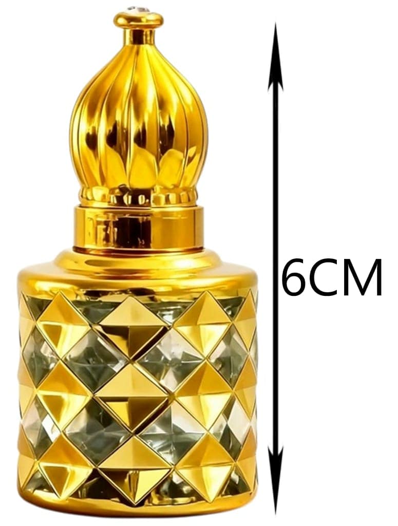 Mii Art Vintage-Style Golden Glass 10ml Attar Bottle – Decorative Luxury Refillable Container for Essential Oils and Rose Water(pack of 2 pcs) view 3