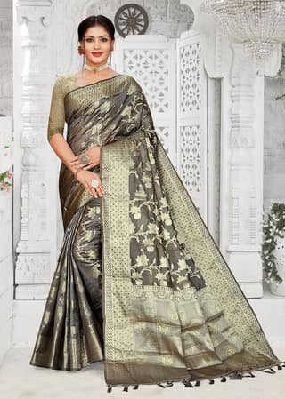 Woven Art Silk Saree in Grey