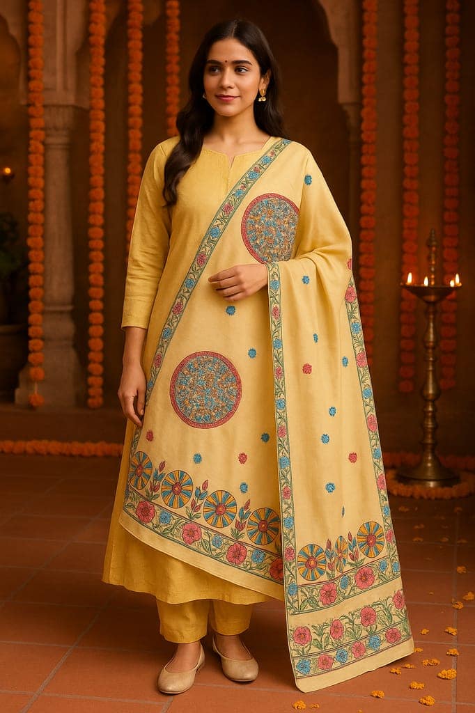 Yellow Embroidered Silk Dupatta