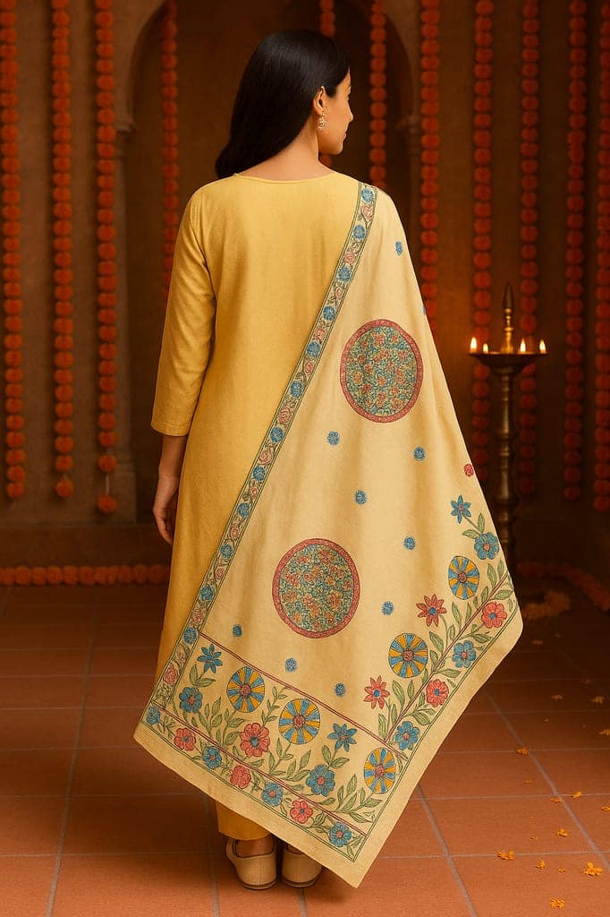 Yellow Embroidered Silk Dupatta view 2