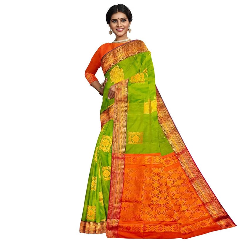 Green and Orange soft Silk Saree view 4
