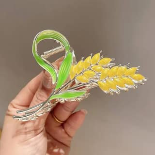 Floral Yellow Green Metal Hair Claw