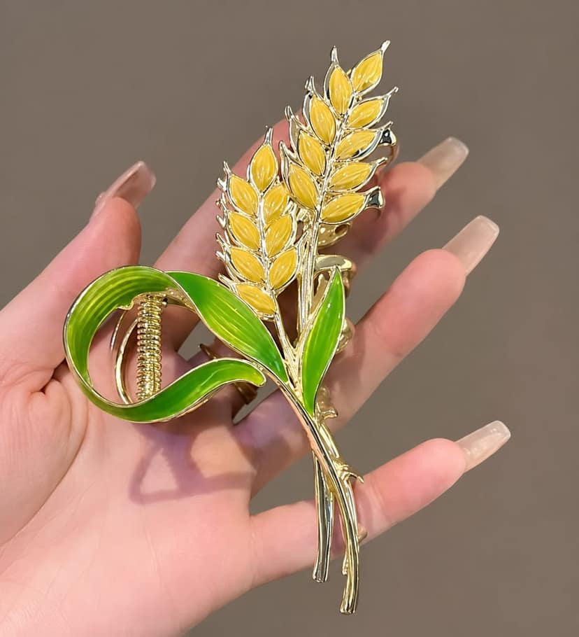 Floral Yellow Green Metal Hair Claw view 3