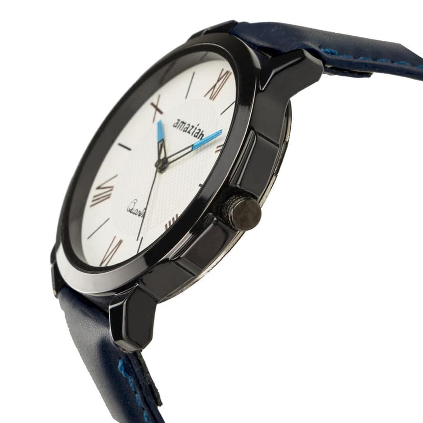 Amaziah Men's Analog Watch with Blue Dial and Black Leather Strap view 4