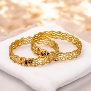 18k One Gram Gold Plated Traditional Designer Pack of 2 Bangle Set For Women view 2