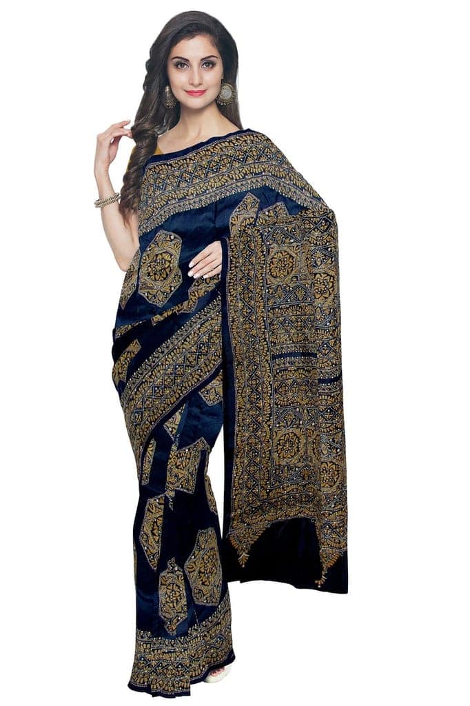 Embroidered Black Silk Saree view 2