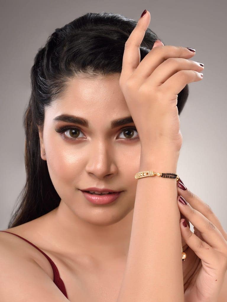 Gold Plated White AD StuddedAdjustable Mangalsutra Bracelet view 3