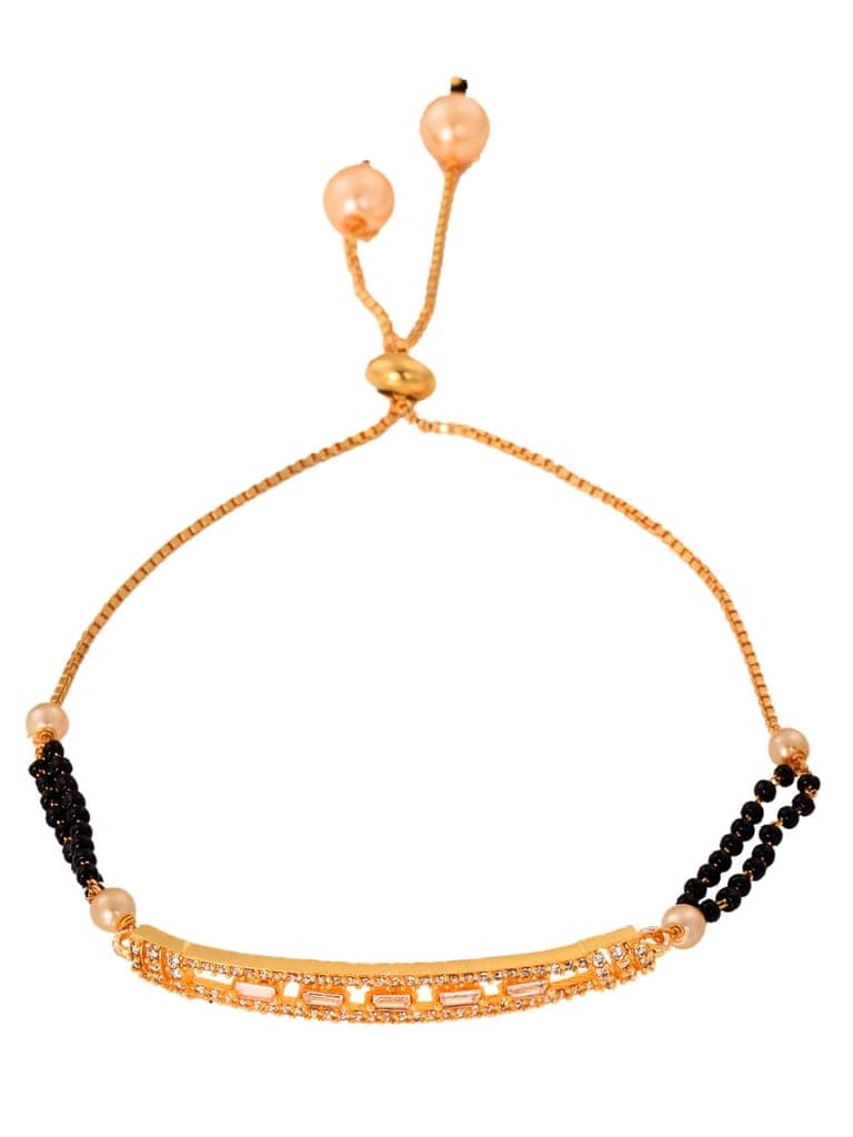 Gold Plated White AD StuddedAdjustable Mangalsutra Bracelet view 6