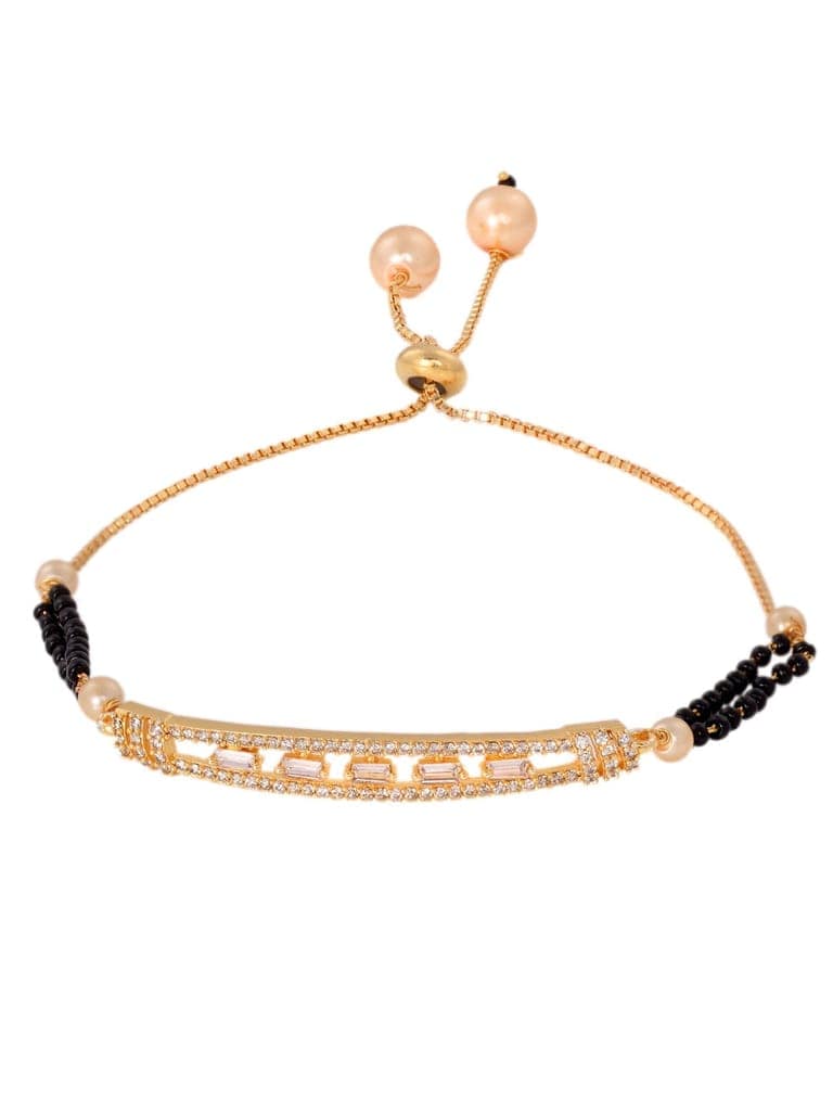 Gold Plated White AD StuddedAdjustable Mangalsutra Bracelet view 8