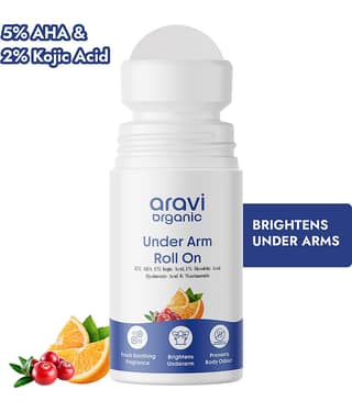 Aravi Organic Under Arm Roll On , 5% AHA 2% Kojic Acid & 1% Mandelic Acid Control Body Odour , 50ml