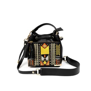 Nora Vegan Leather Embroidered Sling Bag - Black
