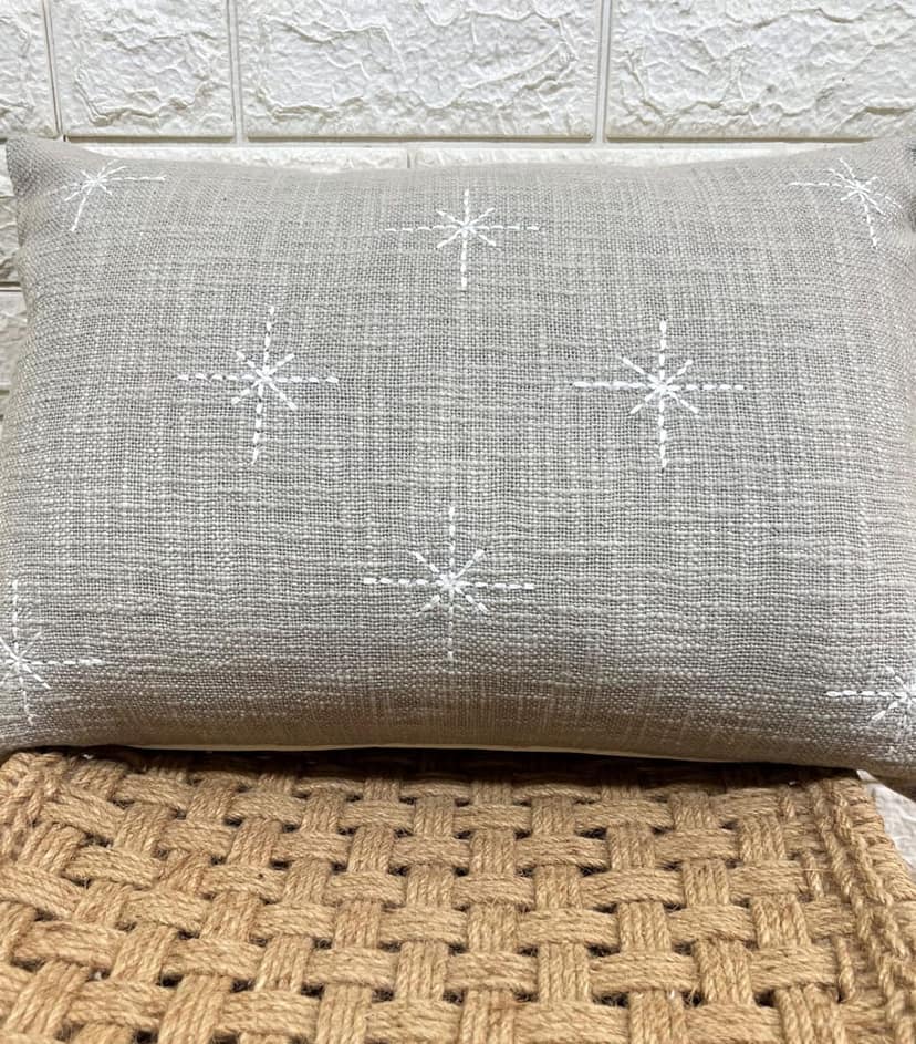 Indihomecraft Handicraft Cotton Cushion Cover - Hand Stitched Embroidery Decorative Art Boho Pillow Star Shape Gray Hand Made Pillow Cover | Square Shape 14X20 Inches Cushion Cover view 2