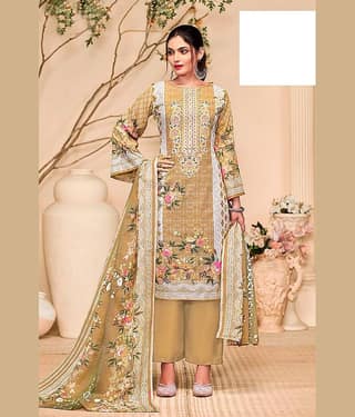 Tendisha Unstitched Crepe Printed Dress Material - Beige ( Pack of 1 )