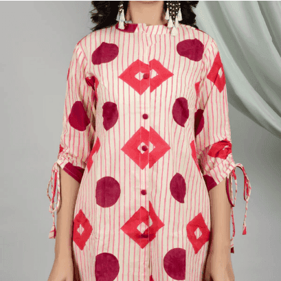 RED AND MAROON GEOMETRIC HAND BLOCK PRINTED PURE COTTON CO-ORDS, SET OF 2 view 2