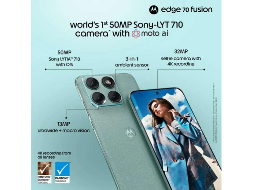 Motorola Edge 70 Fusion Smartphone, 8GB RAM, 256GB Storage - Pantone Blue Surf view 2