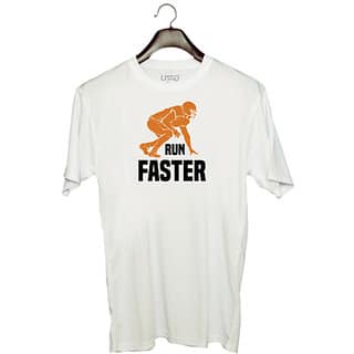 UDNAG Unisex Round Neck Graphic Baseball, Run Polyester T-Shirt White