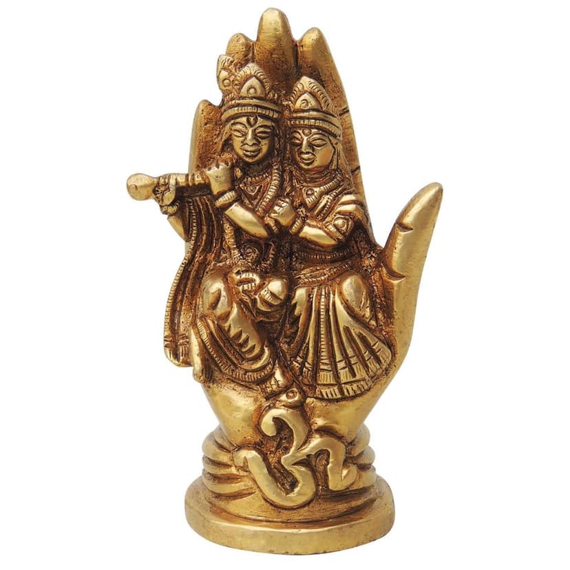 Brass Radha Krishna Idol On Hand - Unique Decorative Showpiece, Height : 4 Inch (BSMAS1314 C) view 2