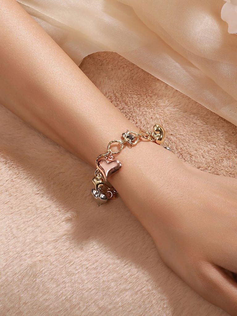 Anti-Tarnish 18k Gold Plated Heart Shaped Charm Link Wraparound Bracelet view 3