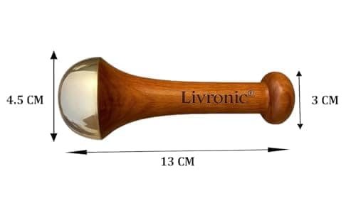 Livronic® Kansa Wand Massager for Face, Body & Foot | 100% Bronze Kansa Vati Foot Massager with Teak Wooden Handle | Massage Tool for Detox, Relaxation, Wellness & Stress Relief | (4.5 cm Cap) view 3