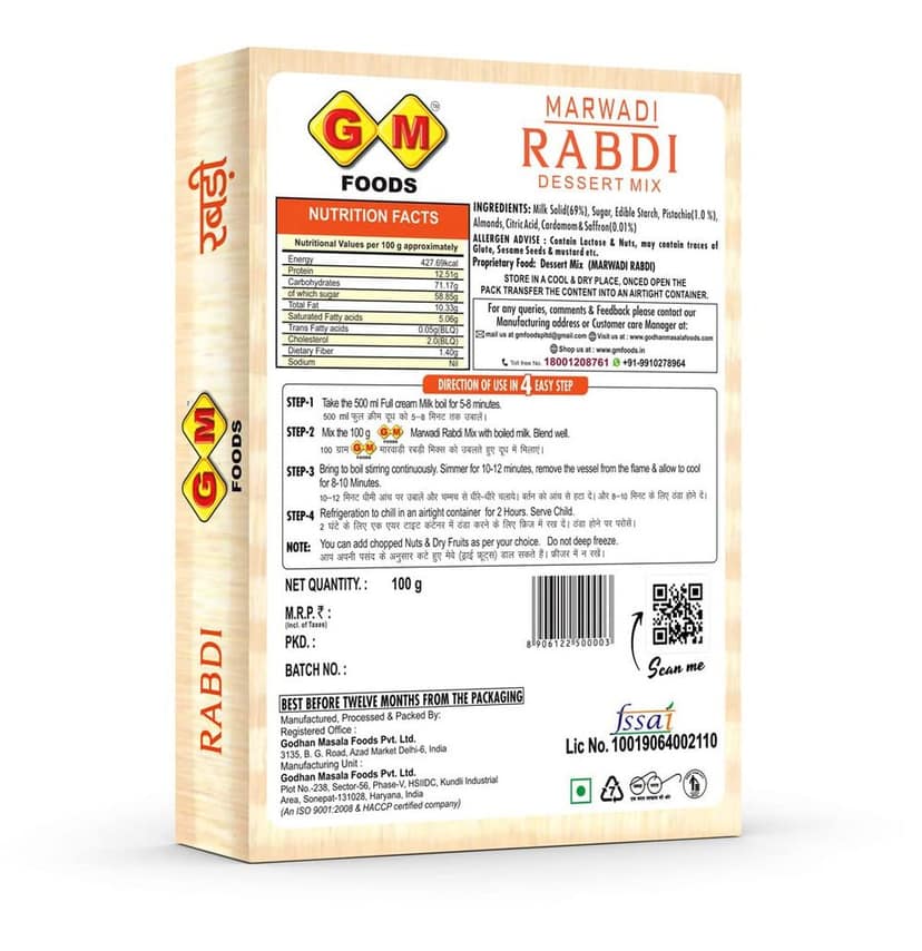 GM Foods Marwadi Rabdi Dessert Mix 100g (Pack Of 2) | Traditional Indian Sweet | Serves 500ml | Easy to Prepare | Rich & Creamy Flavour | Authentic Taste | Perfect for Festive & Everyday Desserts view 2