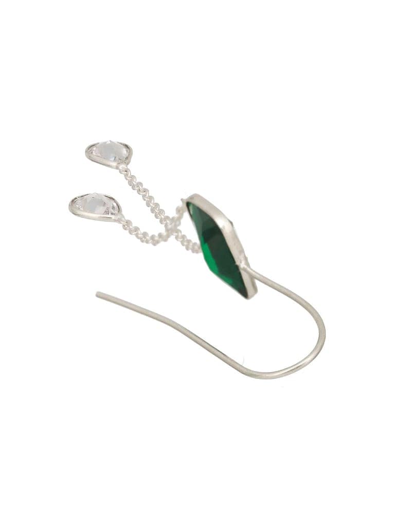 Silver Plated Green Crystal Dropdown Minimal Fishhook Earrings view 6
