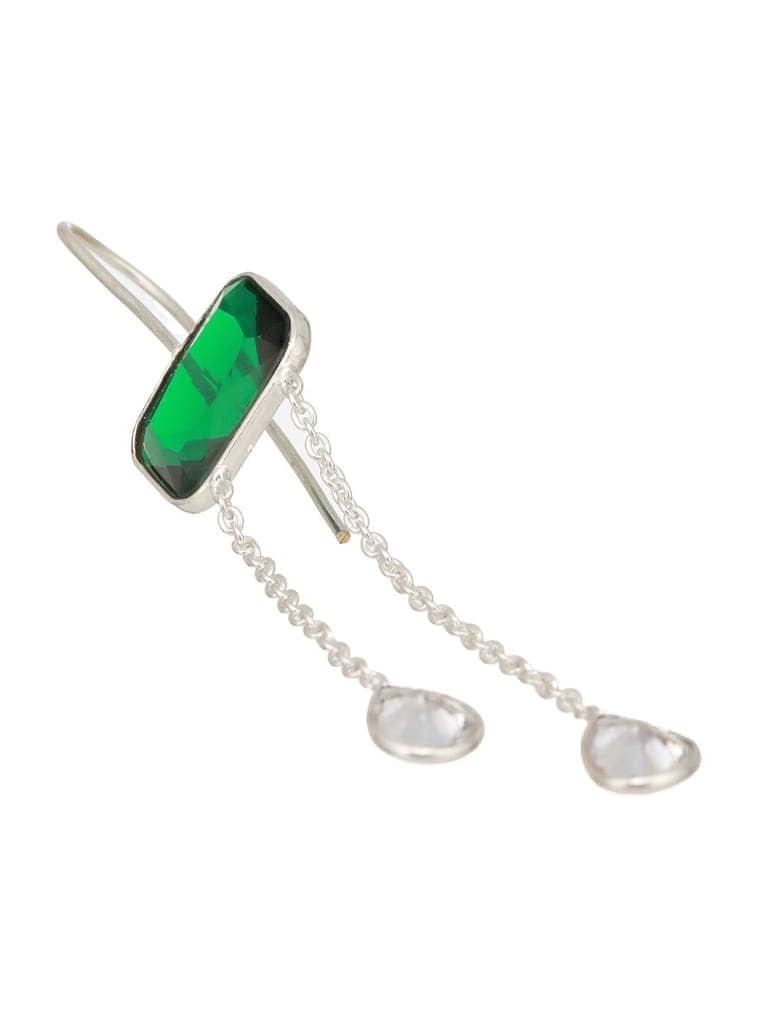 Silver Plated Green Crystal Dropdown Minimal Fishhook Earrings view 7
