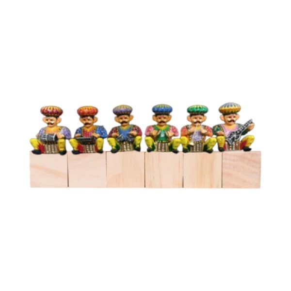 Rajasthani Wooden Bawla Musician Set Multicolored 4 inches