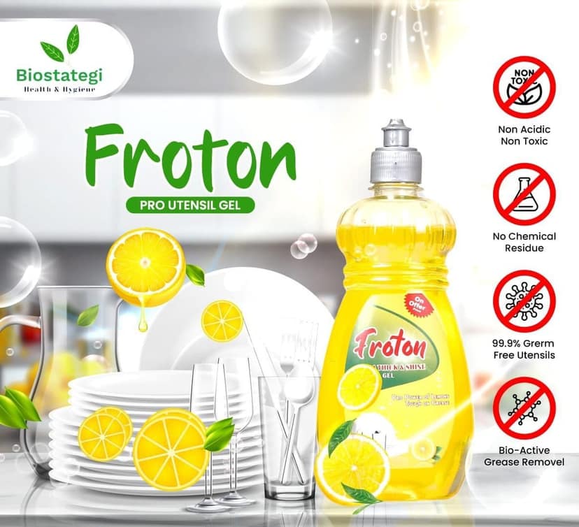 Froton Dishwash Liquid Yellow Lemon & Green Lemon 500ml Pack of 6 view 2