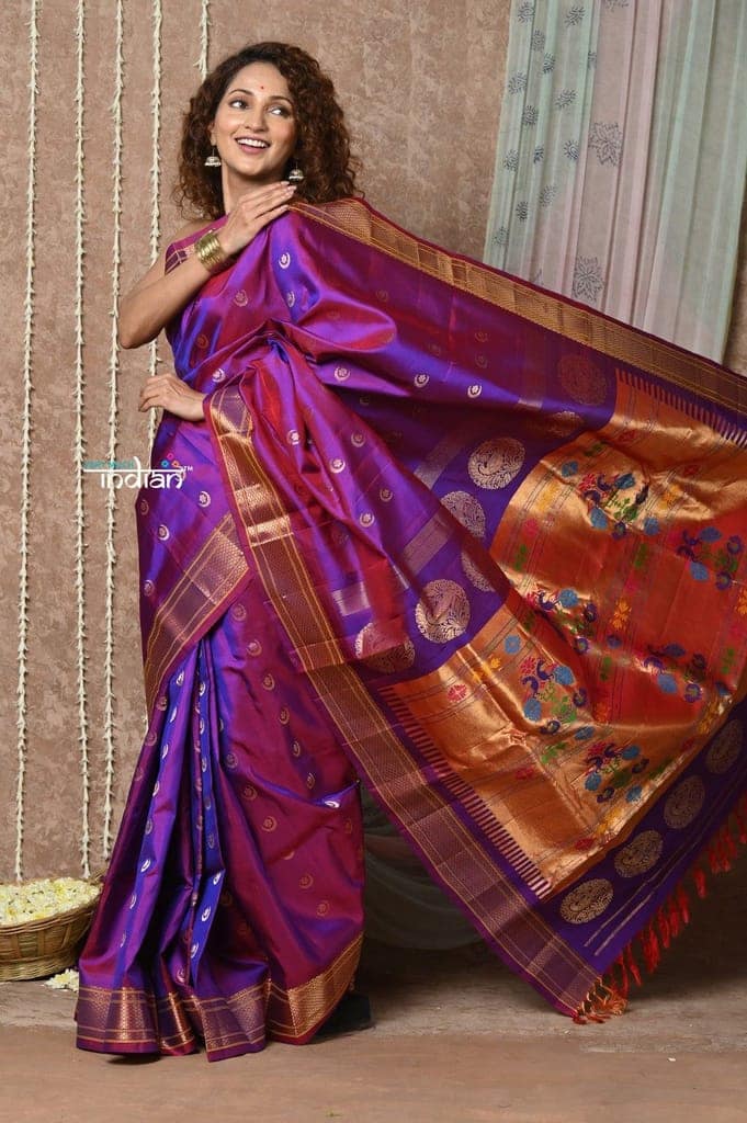 Tyohaar ~ Chandrakor: Handloom Pure Silk Maharani Paithani Saree with Traditional Maharani Pallu ~ Rani Pink (By Government Certified Weavers) view 2