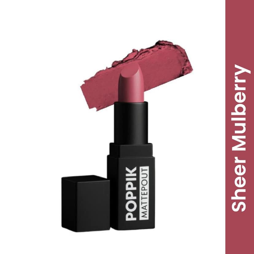 POPPIK Bullet Matte Lipstick for Women | Creamy Matte, Long Lasting Lip Color | High Coverage, Soft & Comfortable Formula | Daily Use Lip Makeup | Ideal for Casual Outings, Wedding, Gift | 3.8gm view 2
