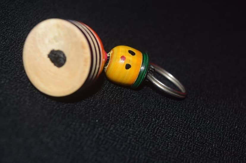 Tulip Traditional Artisians' Upliftment Livelihood Program Wooden Kendama Keychain, Multicolour Hand-Painted Traditional Japanese Skill Toy, Compact Ball and Cup Game with Metal Keyring view 4