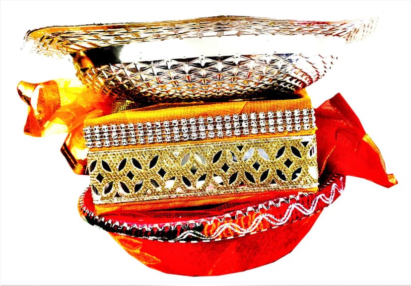 Omkar by R3 Inc. Royal Gift Basket for Gifts Hampers | Fancy Basket | Wedding Basket for gift|fruit Packing (Pack of 3) Silver, Square & Round - Multi Color view 2