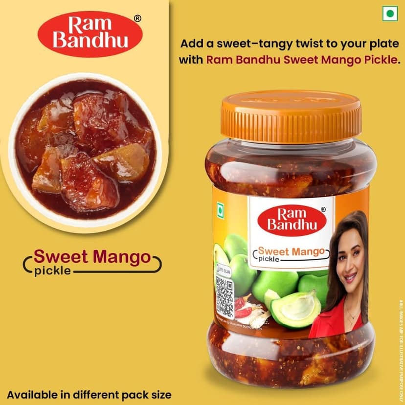 Ram Bandhu Sweet Mango Pickle 500gm X 2 | Pack of 2 | Deliciously Sweet & Tangy | Aam Ka Achar Ripe Mangoes | Rich Traditional Flavor | Perfect with Meals & Snacks | Pack of 2 for Extended Enjoyment view 4