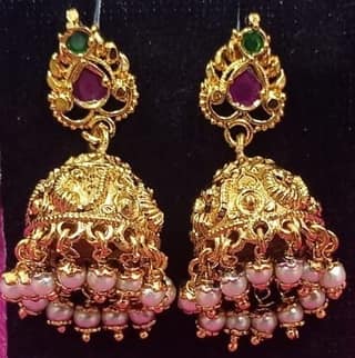 Gold Plated Traditional Indian Jhumka Earrings with Pearls