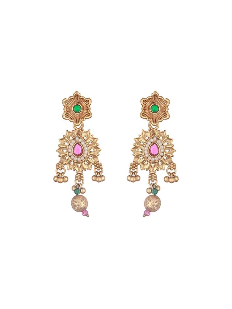 Gold Plated Fusion Stone Studded Pendant Long Maala Bridal Jewellery Set view 7