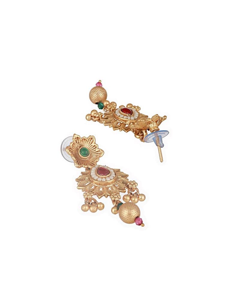 Gold Plated Fusion Stone Studded Pendant Long Maala Bridal Jewellery Set view 8