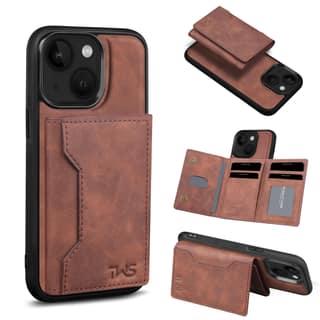 The Wallet Store Premium Leather iPhone Case Cover With Detachable Cardholder - Brown - iPhone 15 Plus