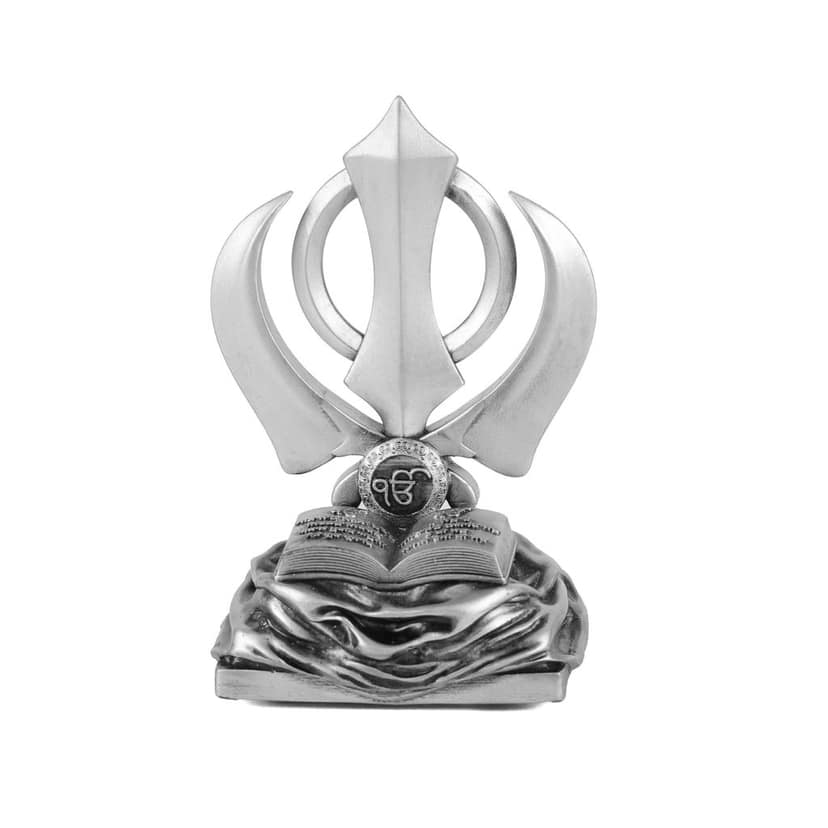 Artarium Khanda Sahib Idol Sikh Religious Symbol for Car Dashboard Idol for Pooja Office Table Showpiece Gifts Items (Khanda Sahib Silver 4 Inch)