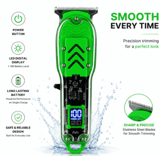 GYT-999 Transparent Hair Clipper & Trimmer Kit, Stainless Steel Blade Hair Trimmer with Digital Display | Rechargeable Electric Hair Clipper with Guide Combs | Cordless Detail Trimmer for Hair
