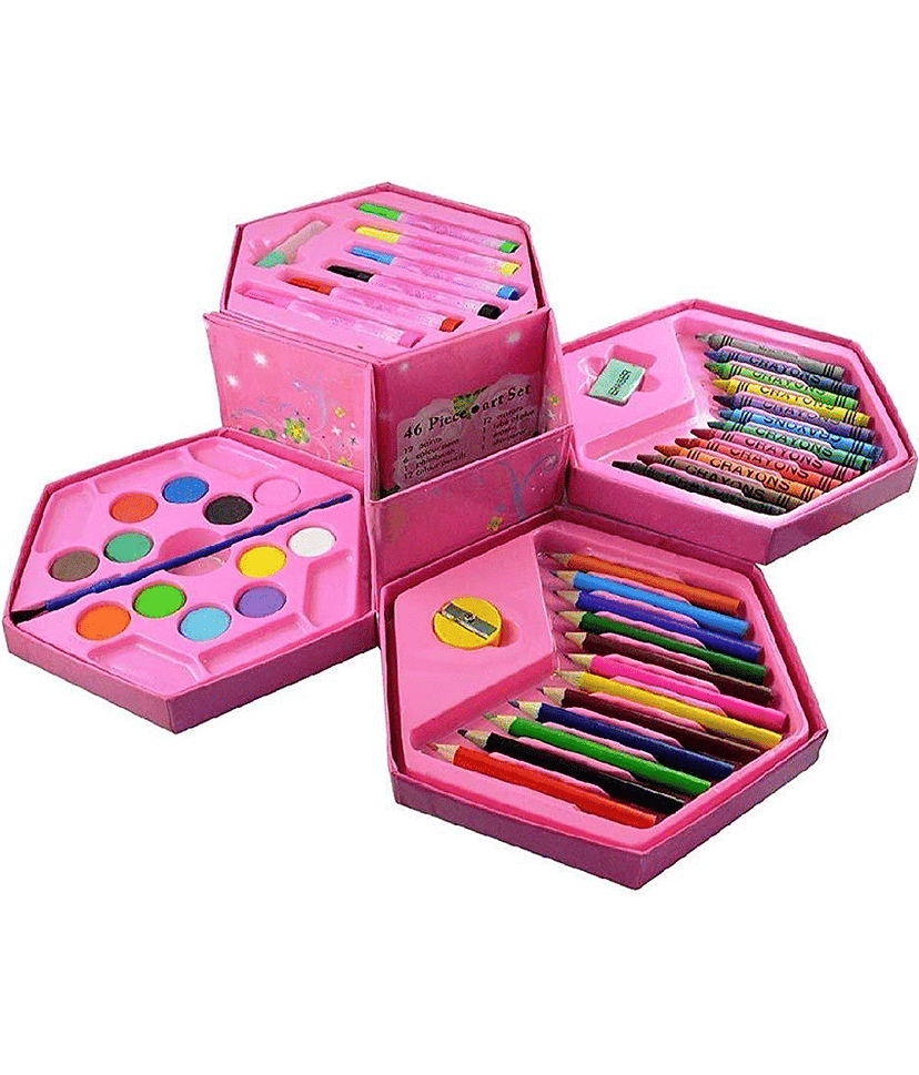46 Pieces Art Set Color Kit with Color Pencil, Crayons, Water Color, Sketch Pens (Color and Design May Change)