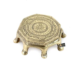 Shri Vankal Maa Art - Ethnic Design Round Chowki Over 8 Legs, Material - Brass, Antique White