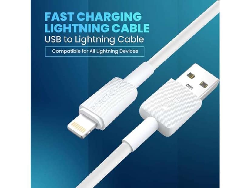 Portronics Konnect Link USB to 8PIN Fast Charging Cable with iOS Compatibility, 3.0A Output, 480Mbps Data Transfer, 1M Length - White view 2