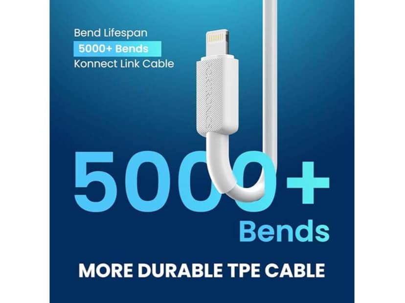 Portronics Konnect Link USB to 8PIN Fast Charging Cable with iOS Compatibility, 3.0A Output, 480Mbps Data Transfer, 1M Length - White view 3