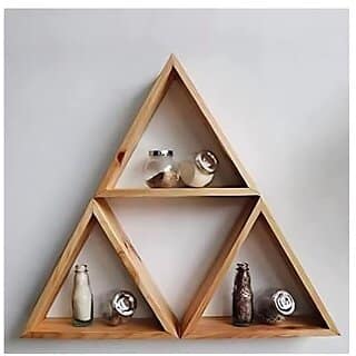 Wooden Wall Hanging Display Shelves for Bedroom Living Room Home Decorative 3 Wooden Triangle Hanging Shelves Hanging Plant Shelf for Bedroom and Living Room (Set of 3)