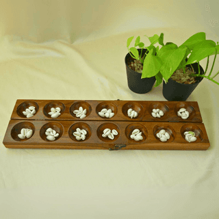 Teak Wood Alaguli Mane - Traditional Board Game