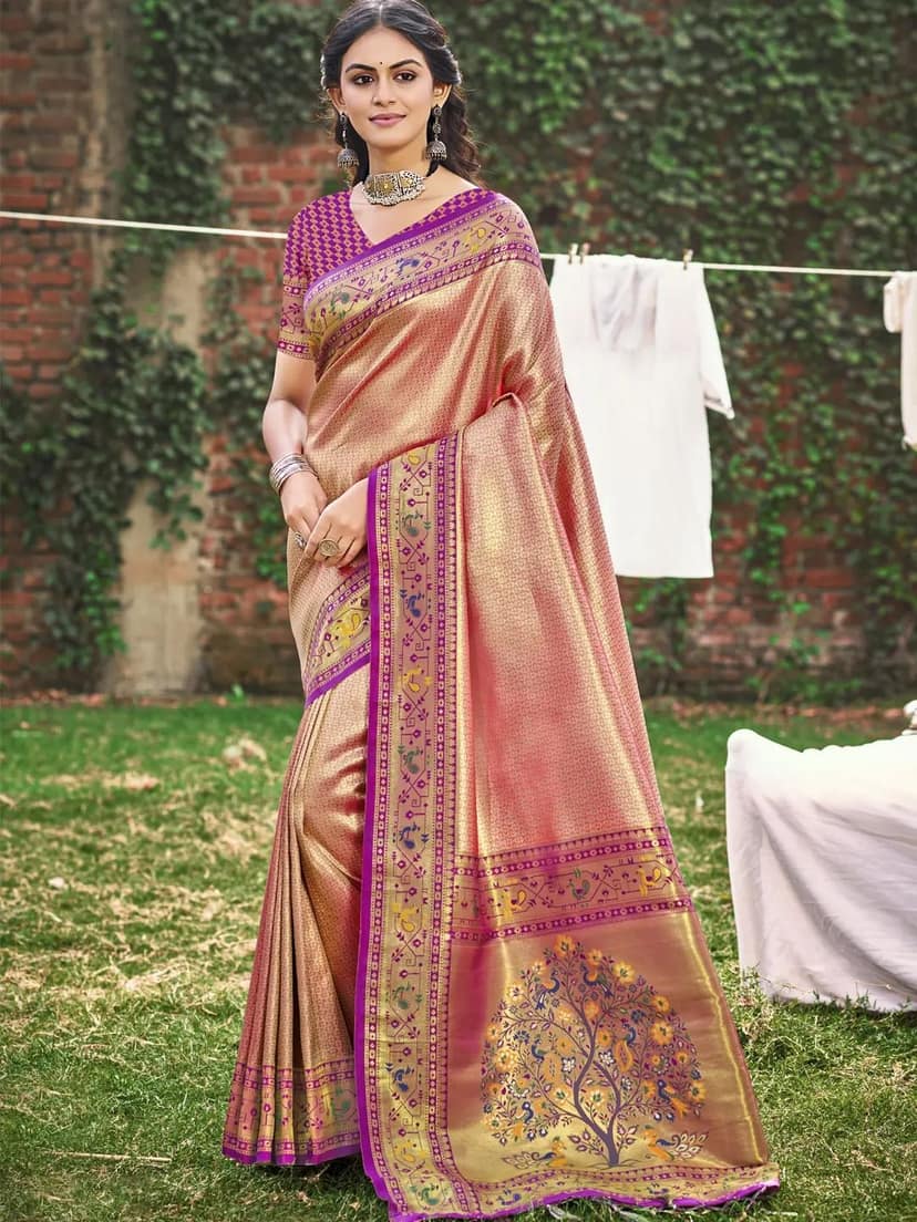 Light Pink Paithani Silk Saree view 2