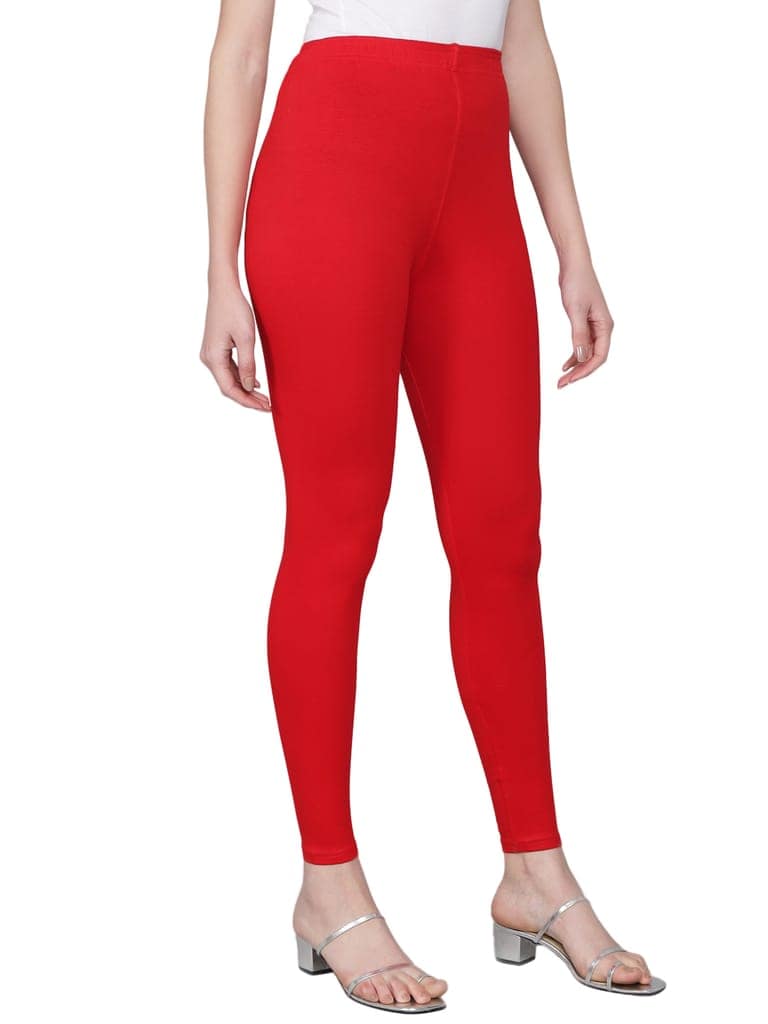 SOFT COLORS Women's Skinny Fit Ethnic Wear Ankle Length Leggings (Red) view 2