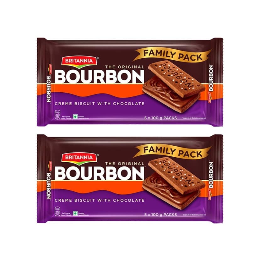 Britannia The Original Bourbon Creme Biscuit - Buy 4 Get 1 Free - Pack of 2